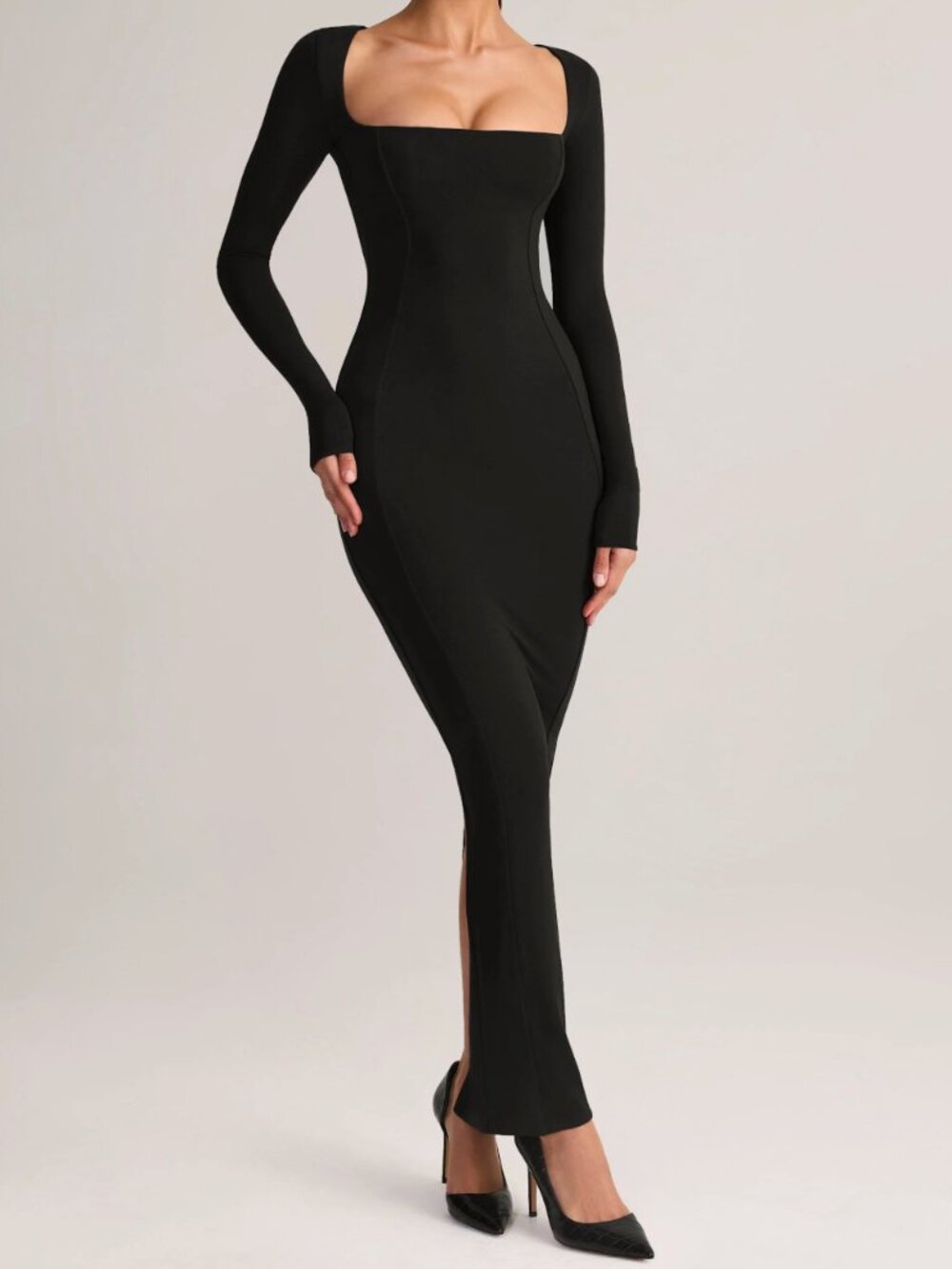 Naked Wardrobe Square Neck Black Sculpt Maxi Dress - Size M
